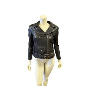 VEDA Distressed Brown Leather Moto Jacket